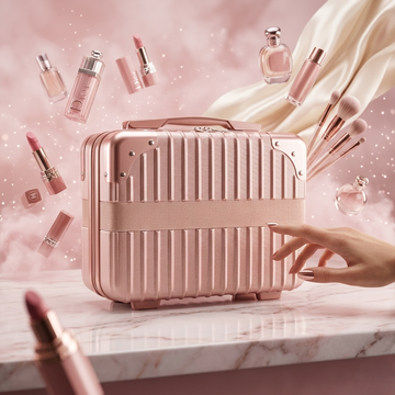 Rose Pink-White Hard Shell Vanity Case for Women