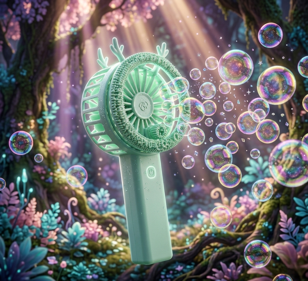 Mint Deer Bubble Fan – Portable Handheld Bubble Maker & Cooling Fan for Kids