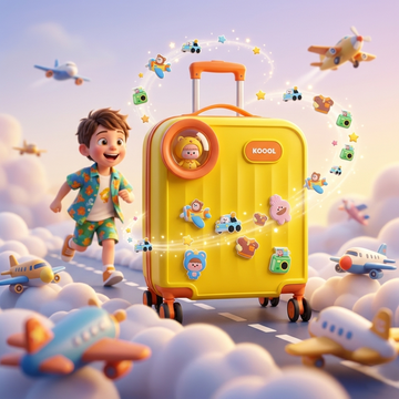 Kids Cartoon Travel Trolley Suitcase – Premium Hardcase Luggage with 360° Wheels & Cute Removable Badges
