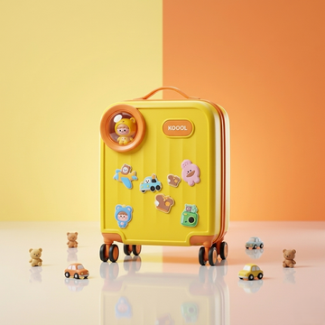 Kids Cartoon Travel Trolley Suitcase – Premium Hardcase Luggage with 360° Wheels & Cute Removable Badges