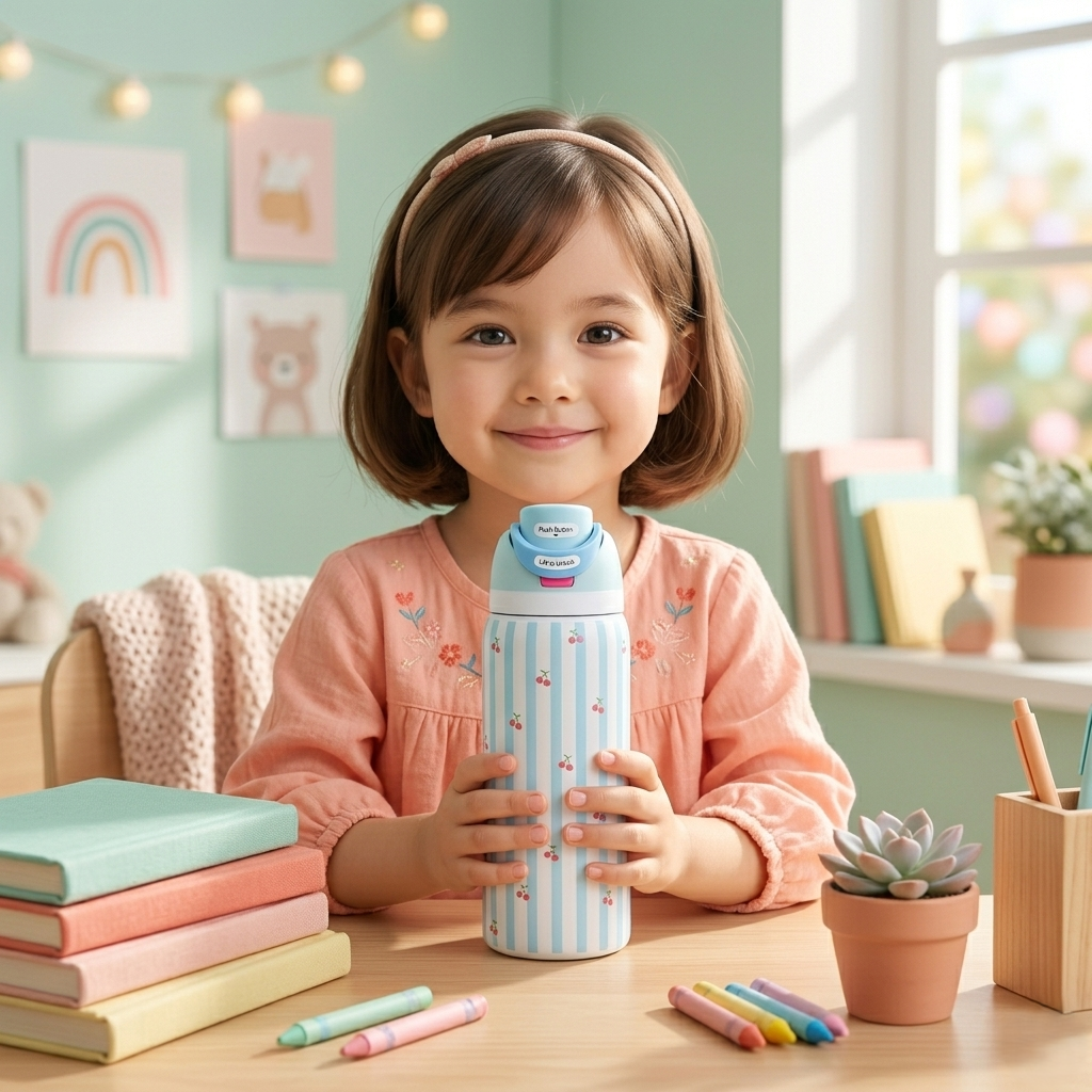 Elegant Kids Pink Water Bottle – Minimal Bow Design | Leakproof & Lightweight