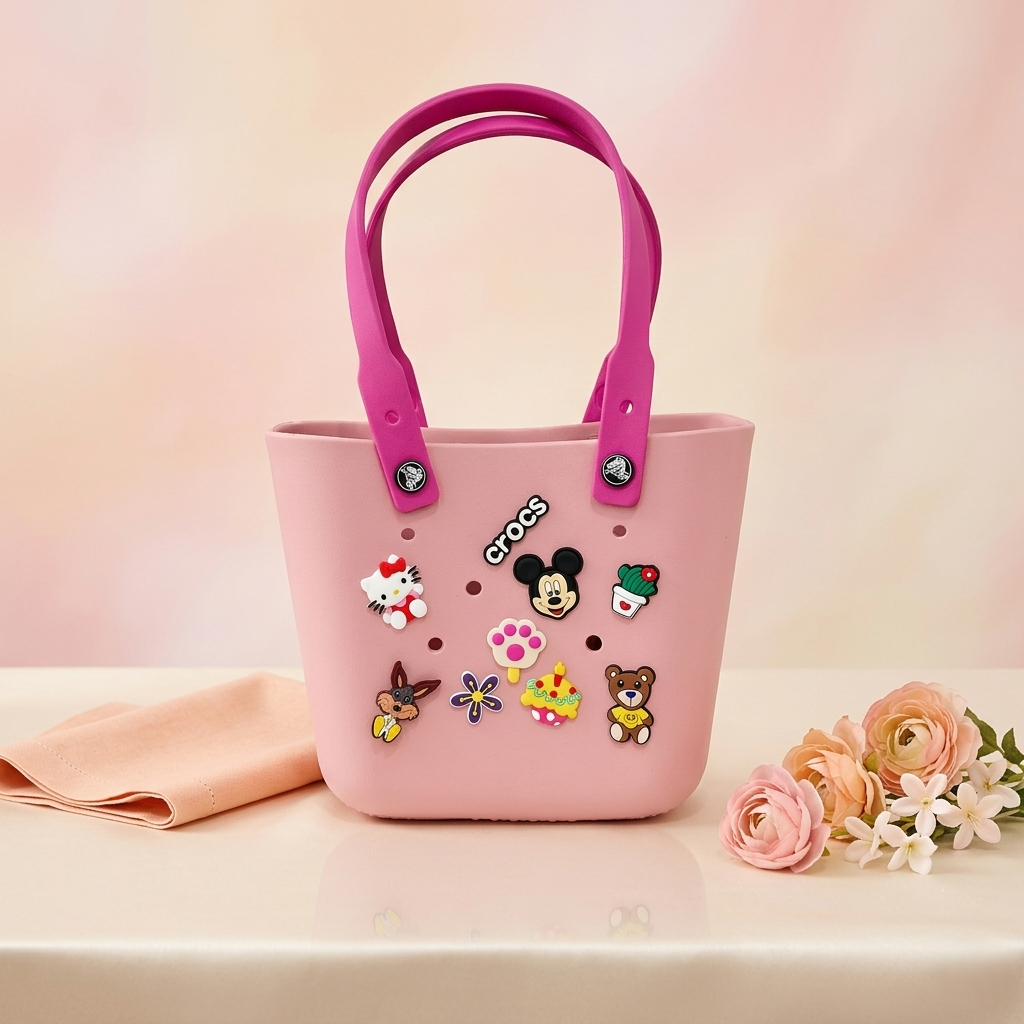 Kids Charm Tote Bag – Cute Cartoon Crocs Style Carry Bag