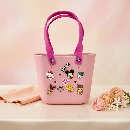 Kids Charm Tote Bag – Cute Cartoon Crocs Style Carry Bag