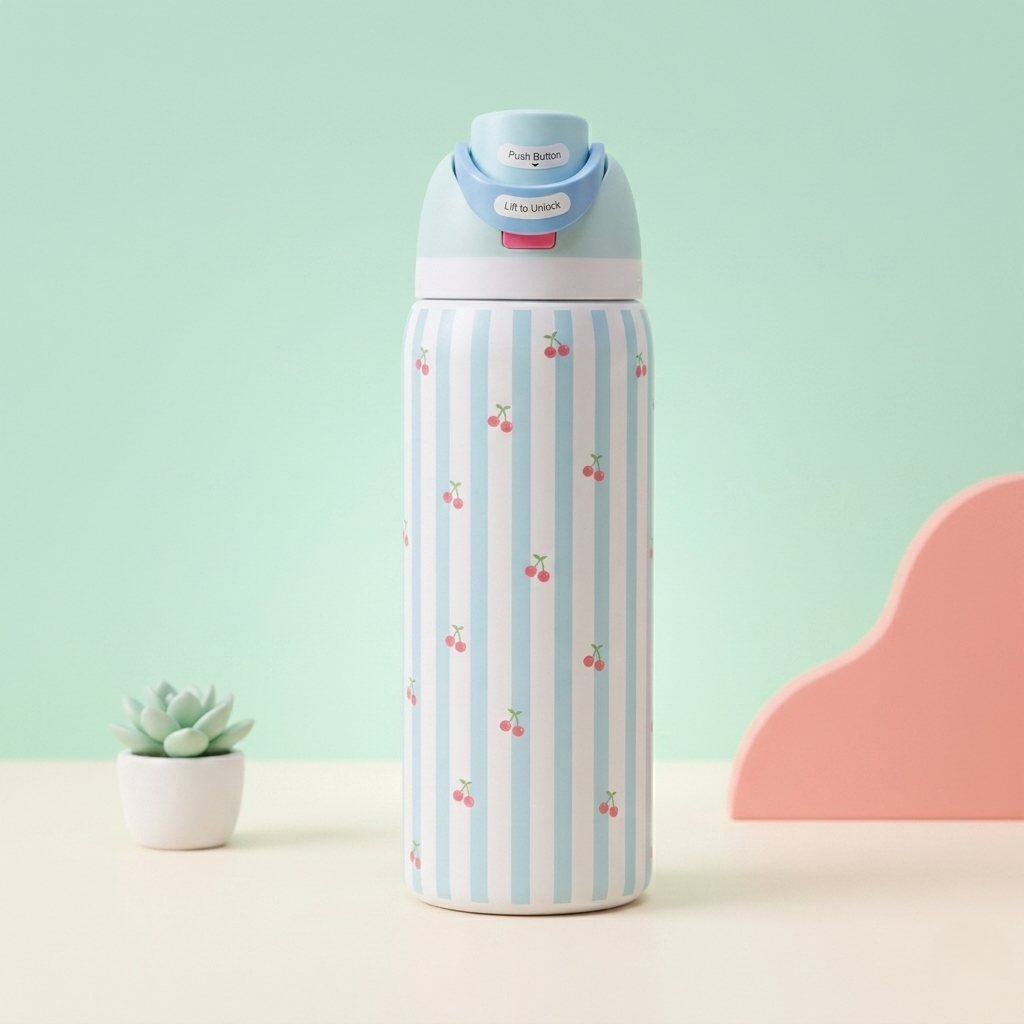 Elegant Kids Pink Water Bottle – Minimal Bow Design | Leakproof & Lightweight
