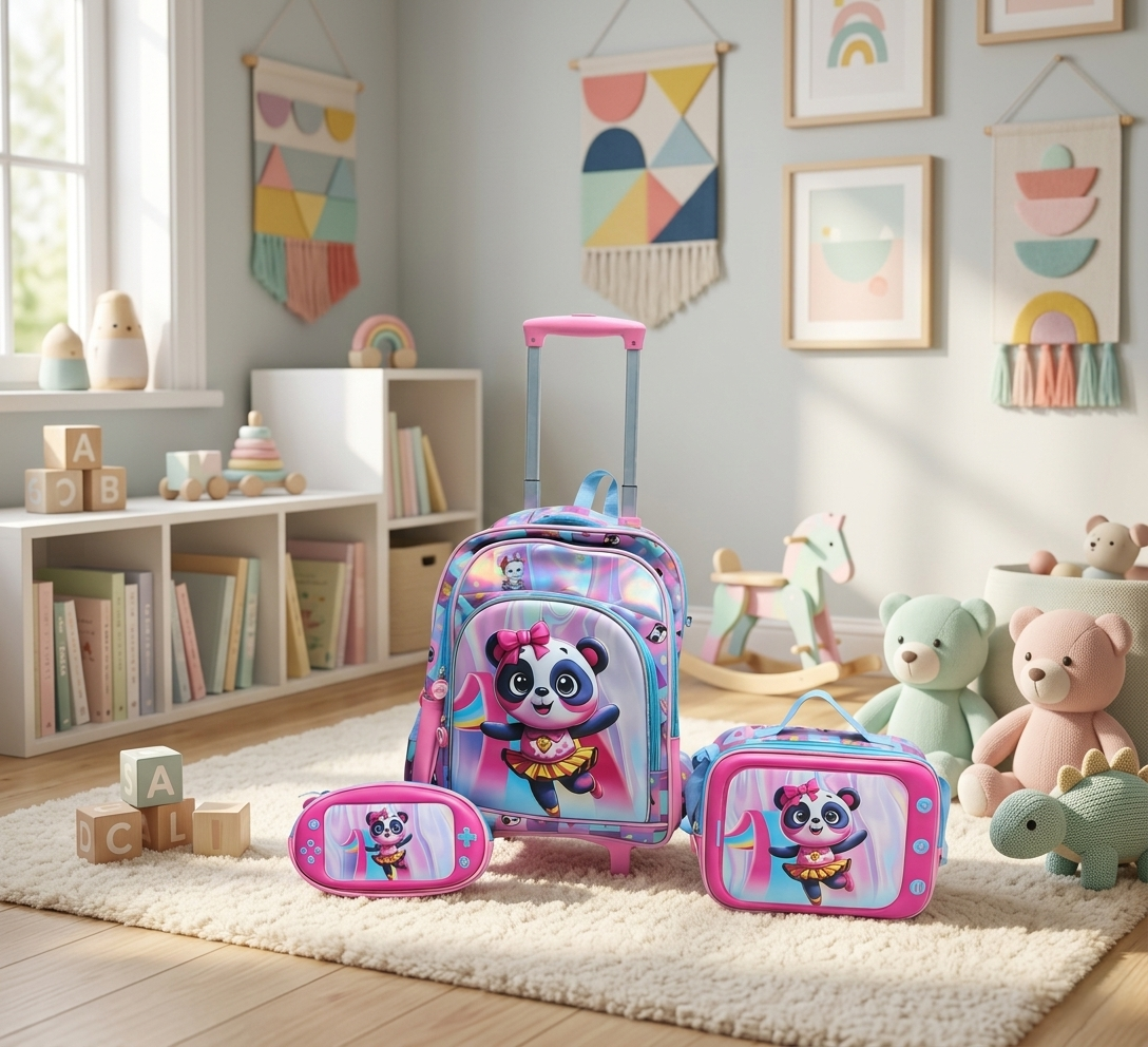 Kids Premium Trolley Backpack Set – Fun Character School Travel Collection
