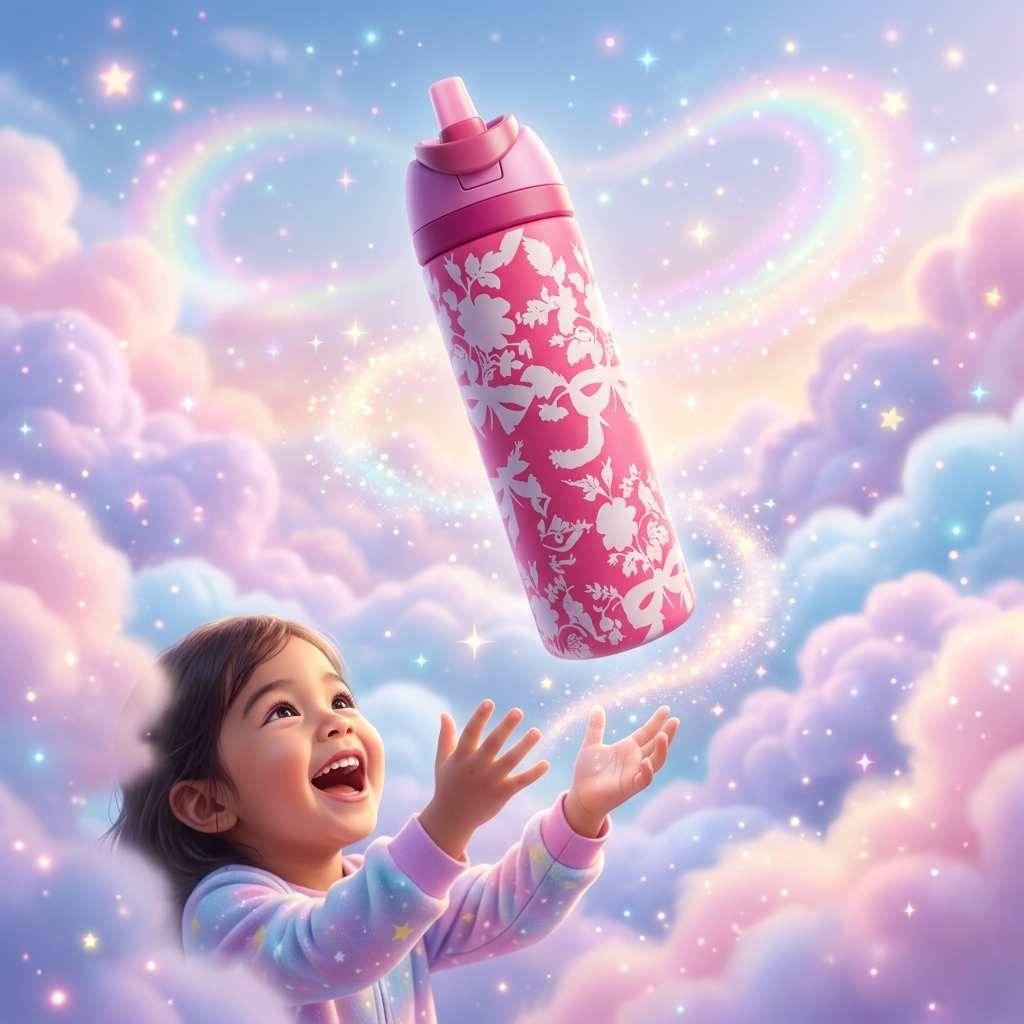 Elegant Kids Pink Water Bottle – Minimal Bow Design | Leakproof & Lightweight
