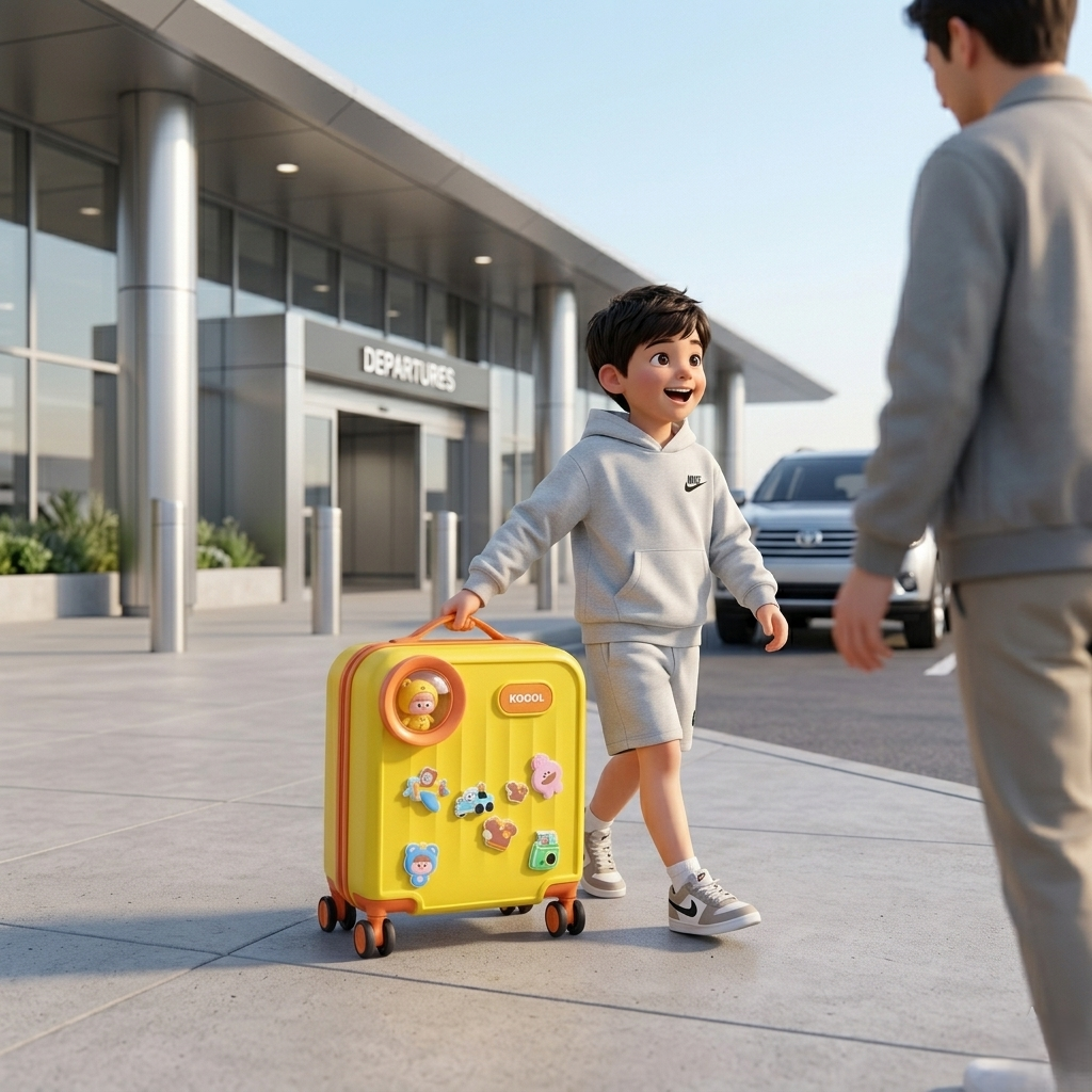 Kids Cartoon Travel Trolley Suitcase – Premium Hardcase Luggage with 360° Wheels & Cute Removable Badges