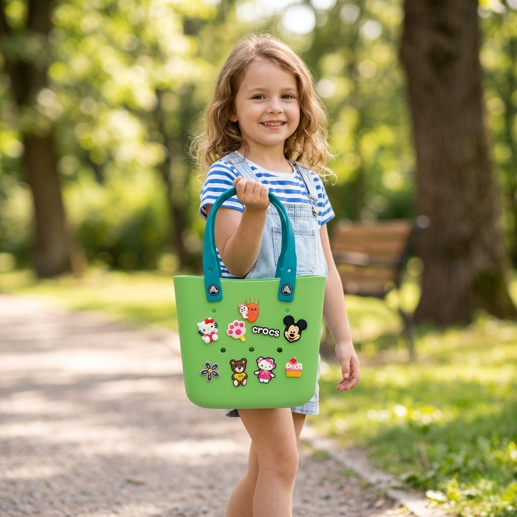 Kids Charm Tote Bag – Cute Cartoon Crocs Style Carry Bag