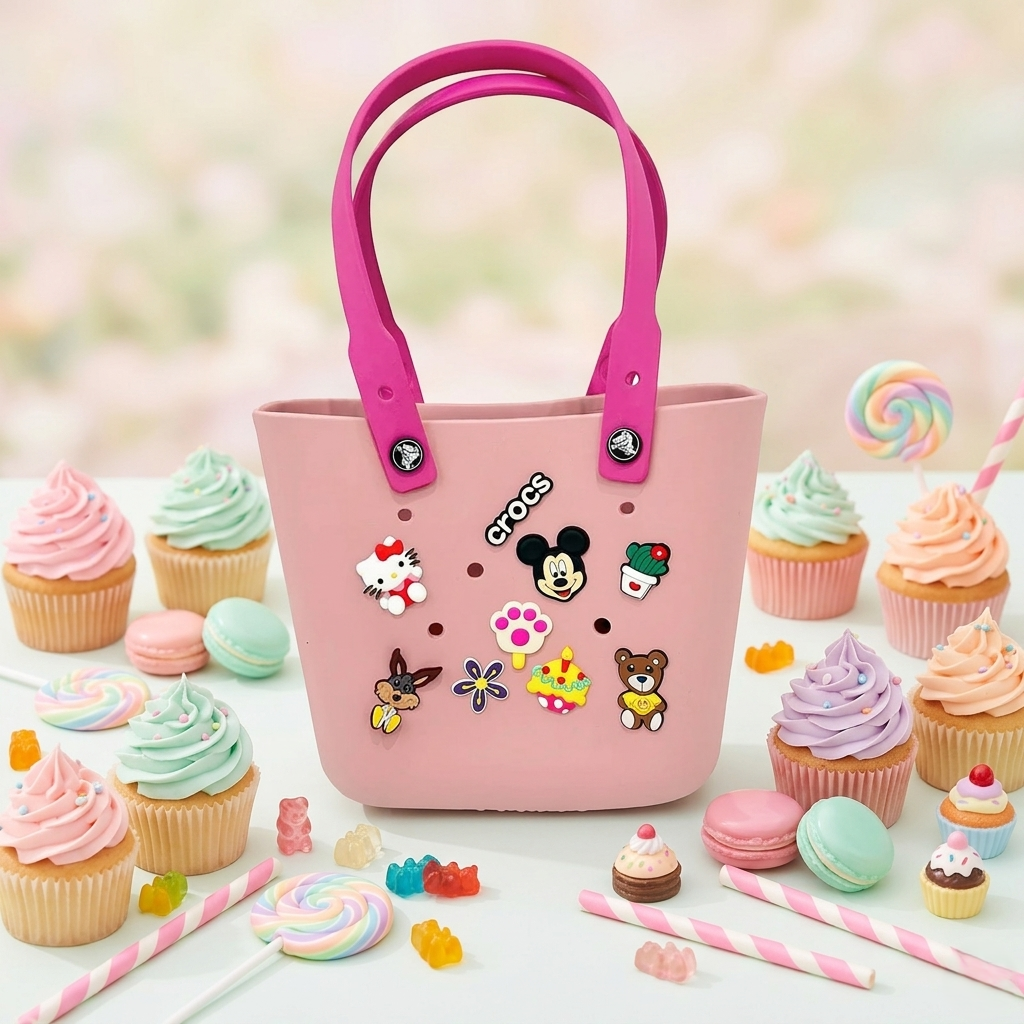 Kids Charm Tote Bag – Cute Cartoon Crocs Style Carry Bag