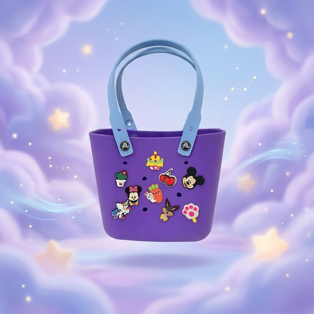 Kids Charm Tote Bag – Cute Cartoon Crocs Style Carry Bag