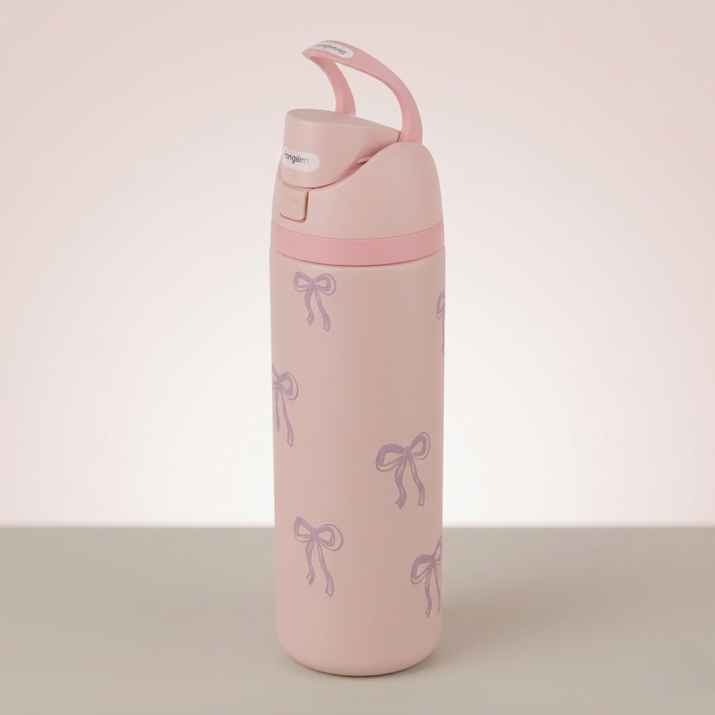 Elegant Kids Pink Water Bottle – Minimal Bow Design | Leakproof & Lightweight