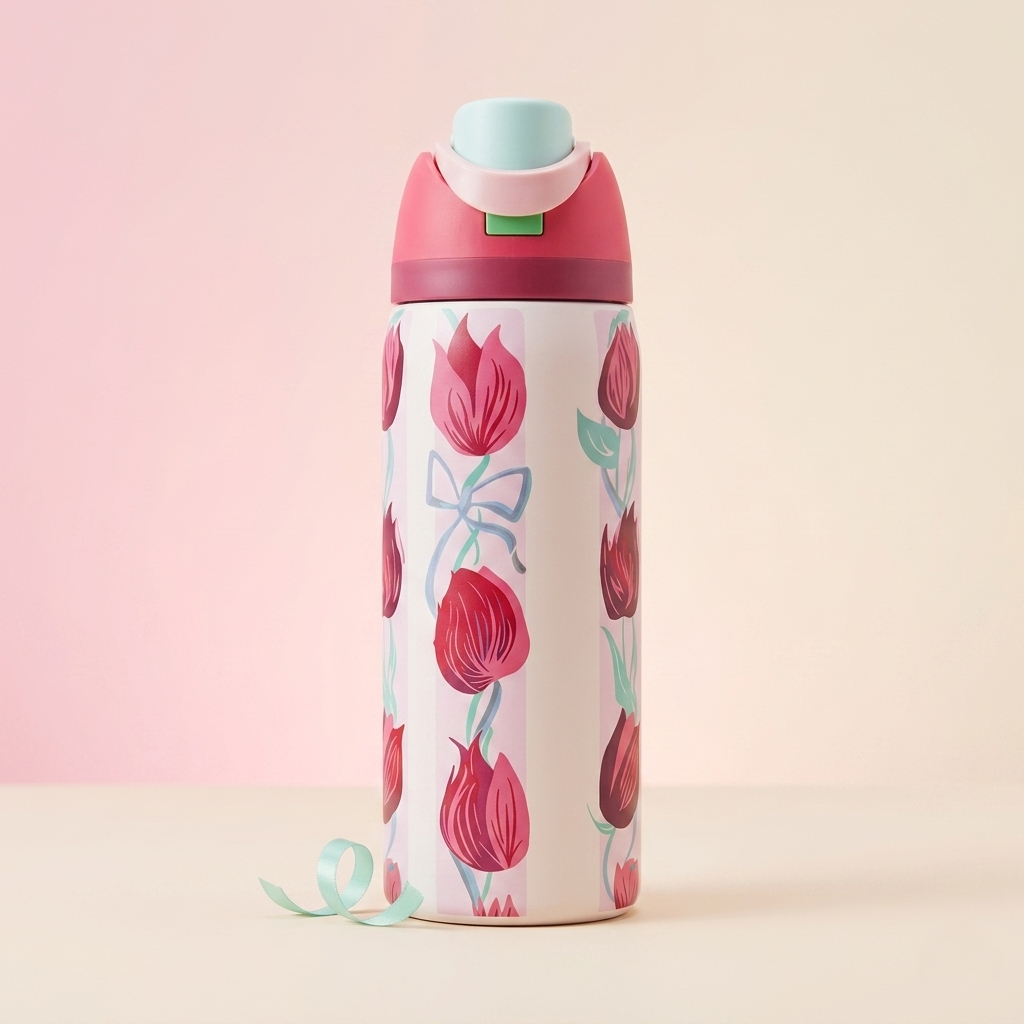 Elegant Kids Pink Water Bottle – Minimal Bow Design | Leakproof & Lightweight