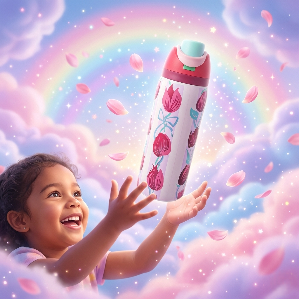 Elegant Kids Pink Water Bottle – Minimal Bow Design | Leakproof & Lightweight