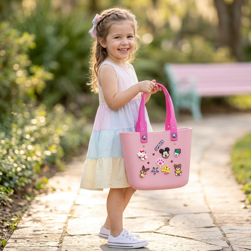 Kids Charm Tote Bag – Cute Cartoon Crocs Style Carry Bag