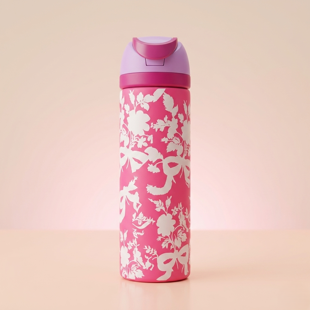 Elegant Kids Pink Water Bottle – Minimal Bow Design | Leakproof & Lightweight