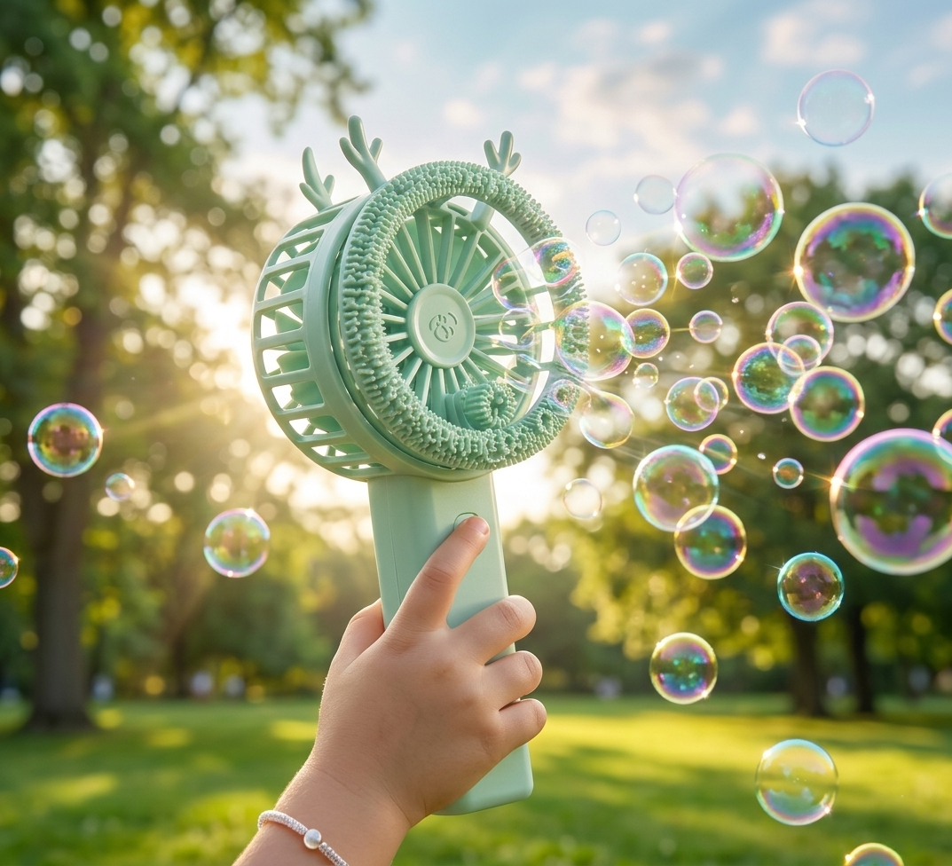 Mint Deer Bubble Fan – Portable Handheld Bubble Maker & Cooling Fan for Kids