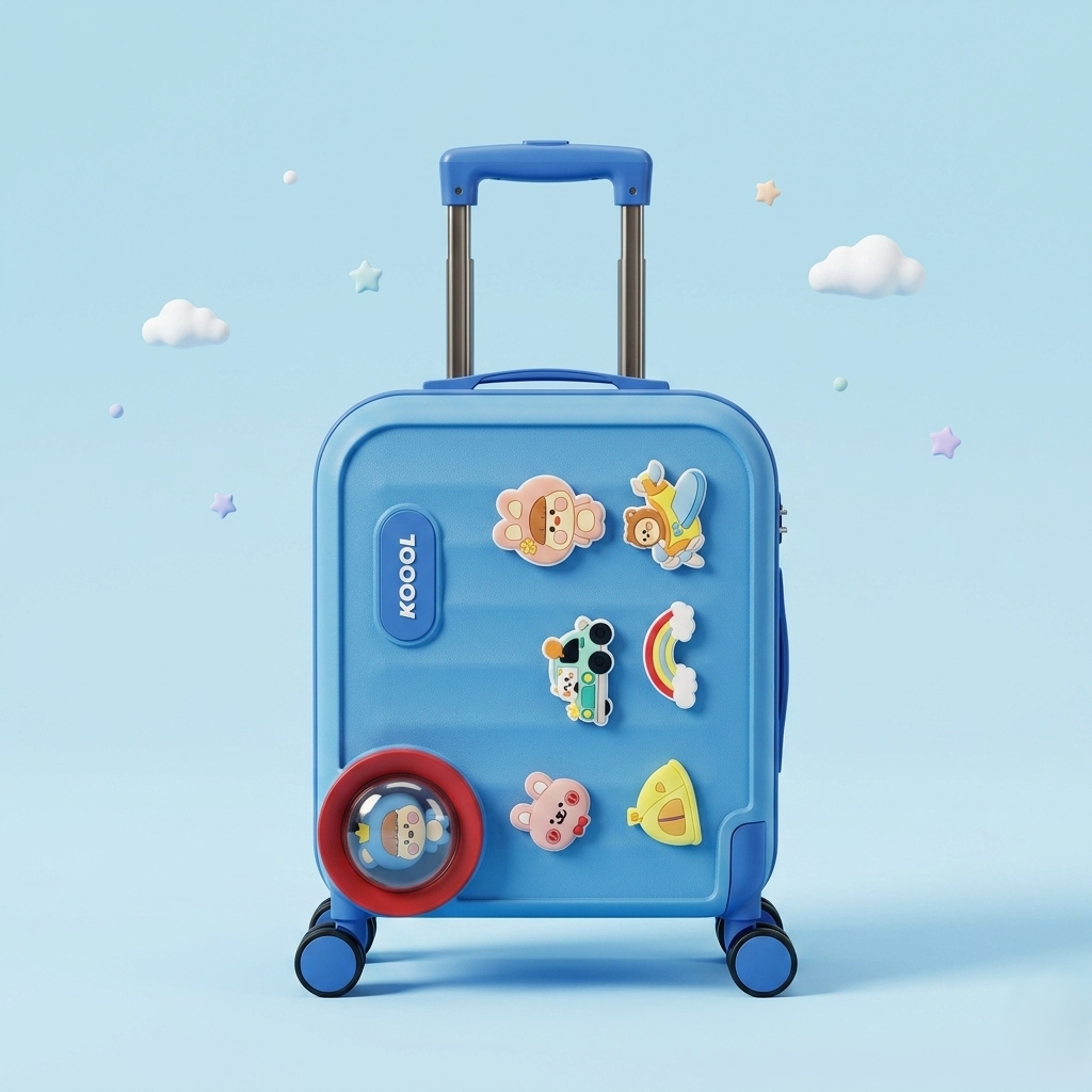 Kids Cartoon Travel Trolley Suitcase – Premium Hardcase Luggage with 360° Wheels & Cute Removable Badges