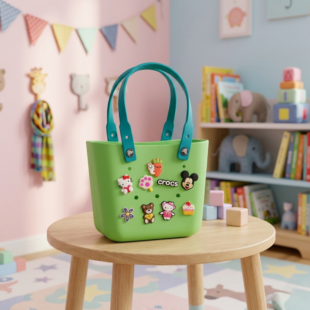 Kids Charm Tote Bag – Cute Cartoon Crocs Style Carry Bag