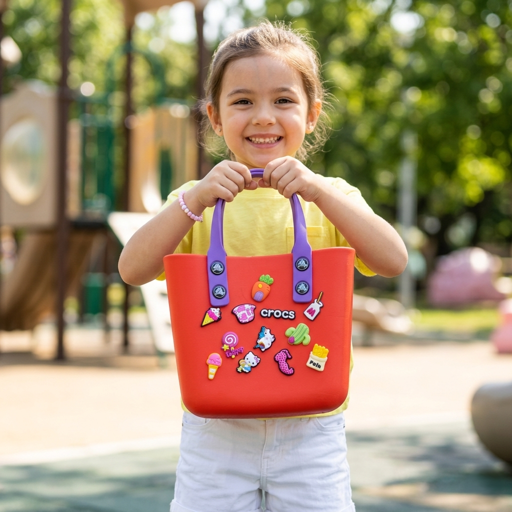 Kids Charm Tote Bag – Cute Cartoon Crocs Style Carry Bag