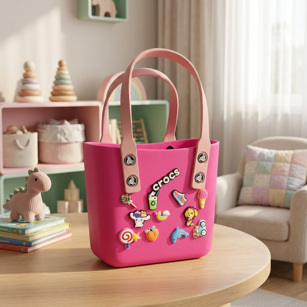 Kids Charm Tote Bag – Cute Cartoon Crocs Style Carry Bag