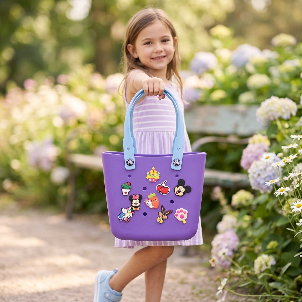 Kids Charm Tote Bag – Cute Cartoon Crocs Style Carry Bag