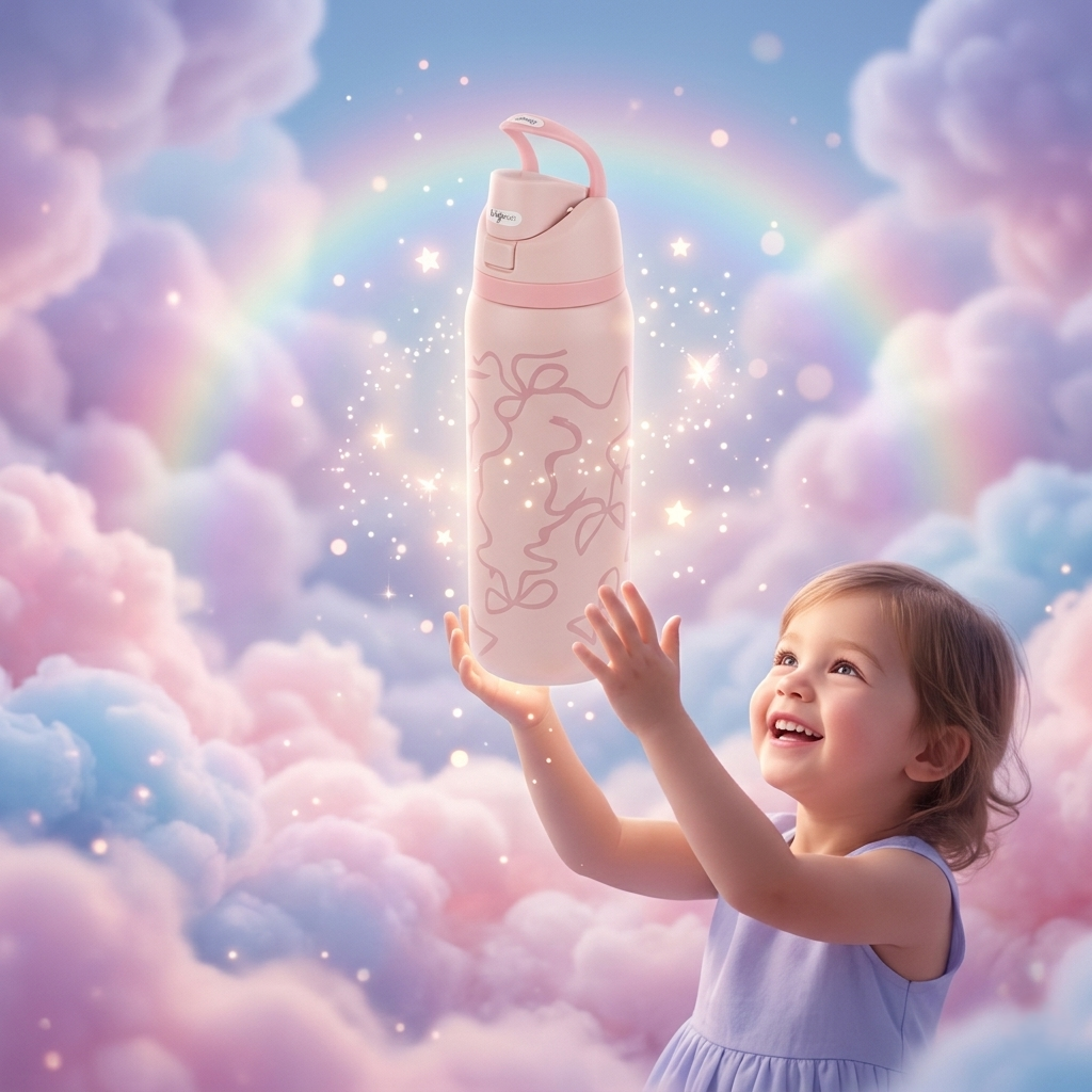 Elegant Kids Pink Water Bottle – Minimal Bow Design | Leakproof & Lightweight