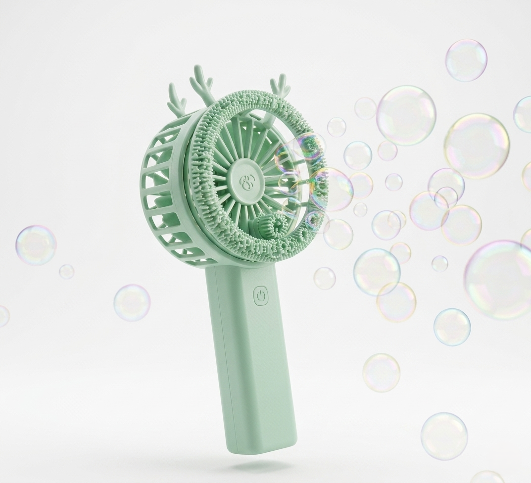 Mint Deer Bubble Fan – Portable Handheld Bubble Maker & Cooling Fan for Kids
