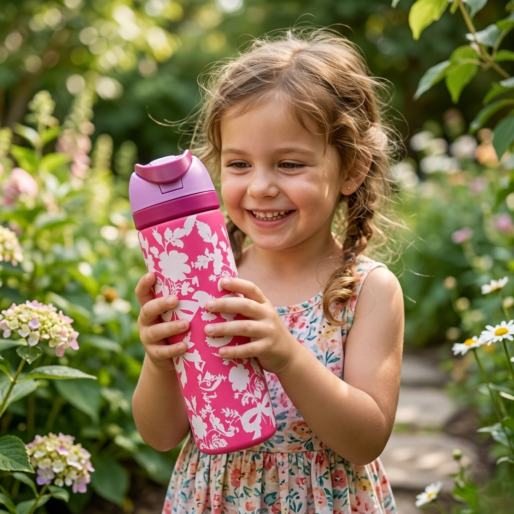 Elegant Kids Pink Water Bottle – Minimal Bow Design | Leakproof & Lightweight