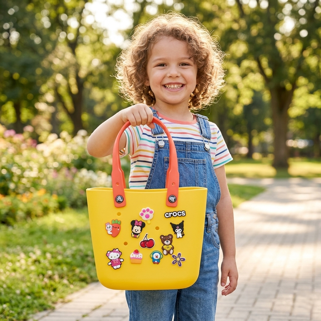 Kids Charm Tote Bag – Cute Cartoon Crocs Style Carry Bag