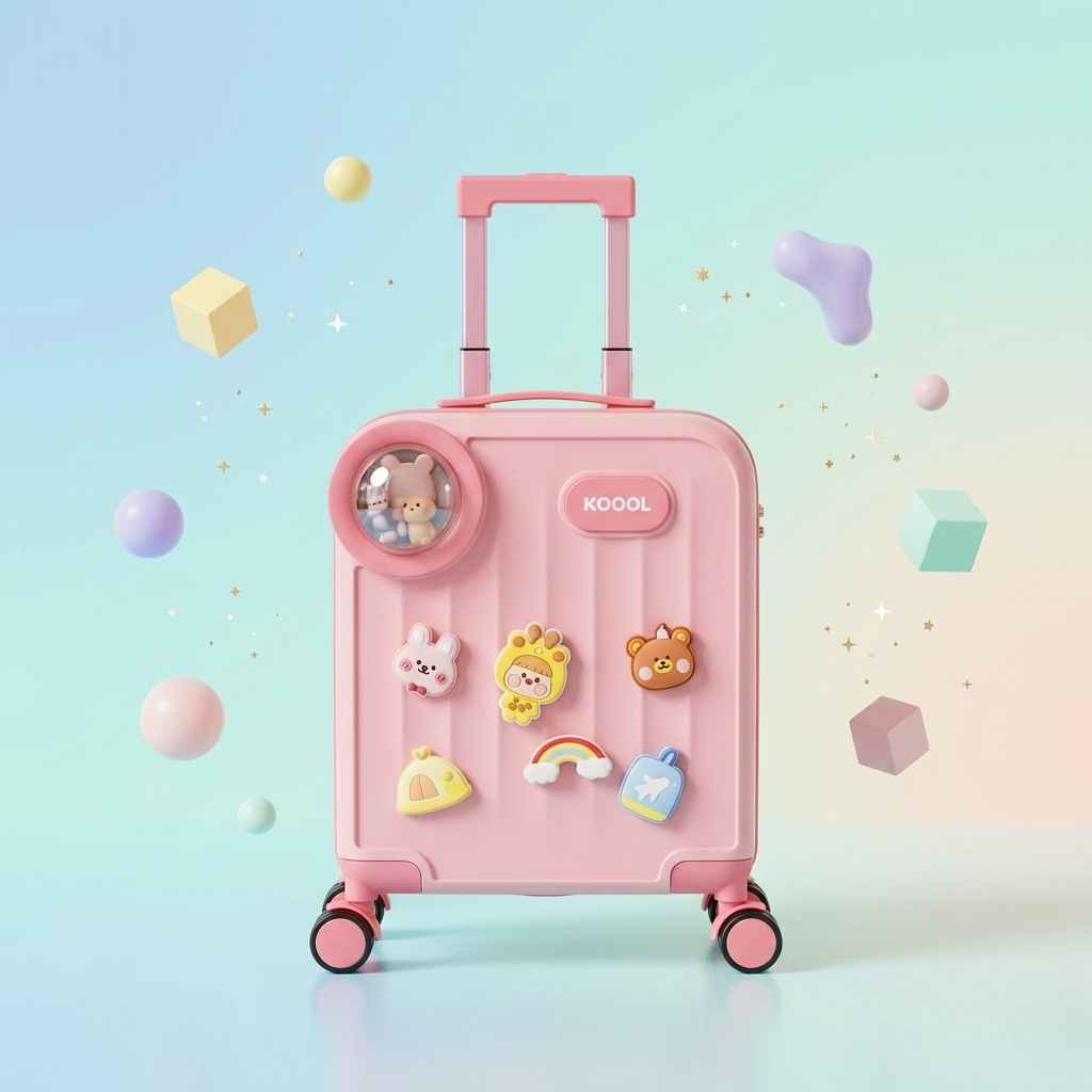 Kids Cartoon Travel Trolley Suitcase – Premium Hardcase Luggage with 360° Wheels & Cute Removable Badges